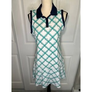 Lillie Green Golf Dress Small Sleeveless Polo Green White Plaid Ruffle Hem